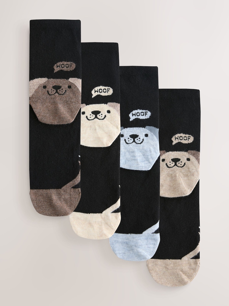 Dog Faces Heel and Toe Detail Ankle Socks 4 Pack - Image 1 of 7