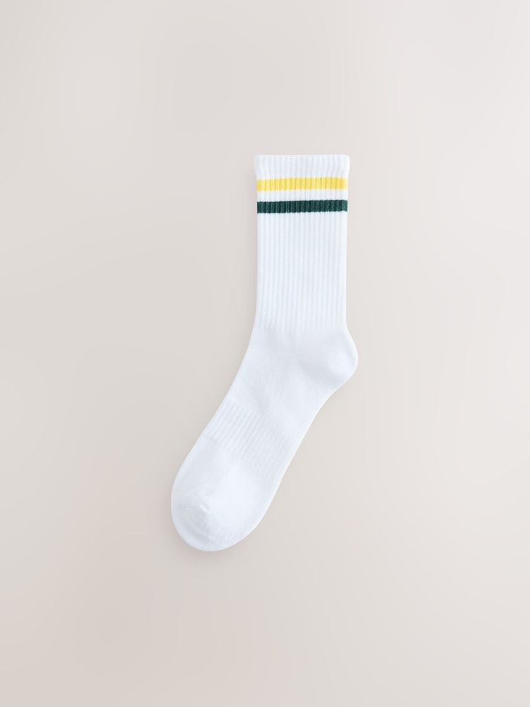 White/Blue Cushion Sole Ribbed Sport Ankle Socks 3 Pack With Arch Support - Image 2 of 6