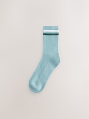 White/Blue Cushion Sole Ribbed Sport Ankle Socks 3 Pack With Arch Support - Image 3 of 6