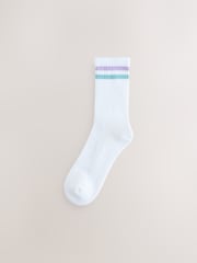 White/Blue Cushion Sole Ribbed Sport Ankle Socks 3 Pack With Arch Support - Image 4 of 6