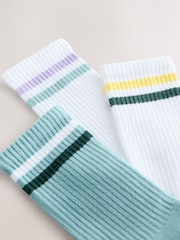 White/Blue Cushion Sole Ribbed Sport Ankle Socks 3 Pack With Arch Support - Image 5 of 6