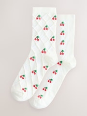 White Cherry Texture Ankle Socks 2 Pack - Image 1 of 5