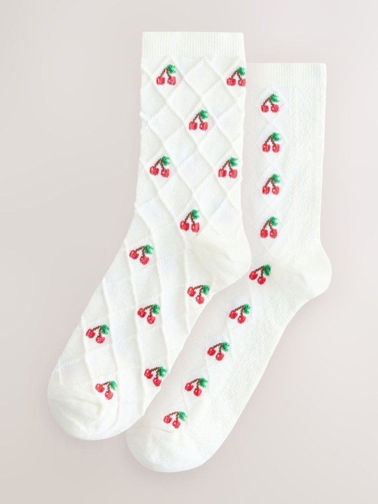 White Cherry Texture Ankle Socks 2 Pack - Image 1 of 5