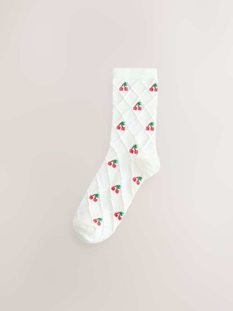 White Cherry Texture Ankle Socks 2 Pack - Image 2 of 5