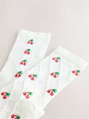 White Cherry Texture Ankle Socks 2 Pack - Image 4 of 5
