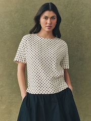 Cream/Black Spot Textured Boxy T-Shirt - Image 1 of 10