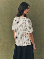Cream/Black Spot Textured Boxy T-Shirt - Image 4 of 10
