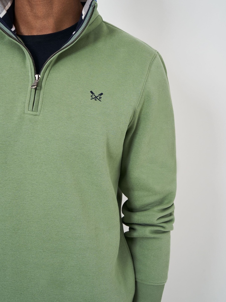 Crew Clothing Green Classic Half Zip Sweatshirt - Image 4 of 4