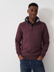 Crew Clothing Red Classic Quarter Zip 100% Cotton Sweatshirt - Image 1 of 5