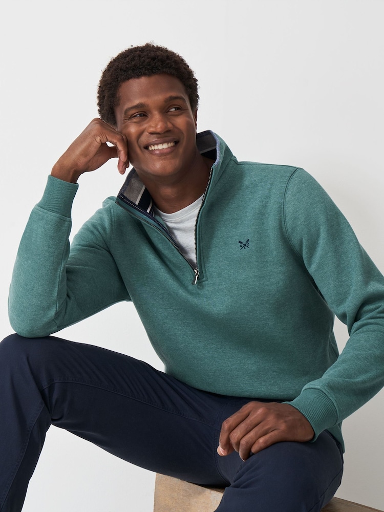Crew Clothing Blue Classic Quarter Zip 100% Cotton Sweatshirt - Image 1 of 5