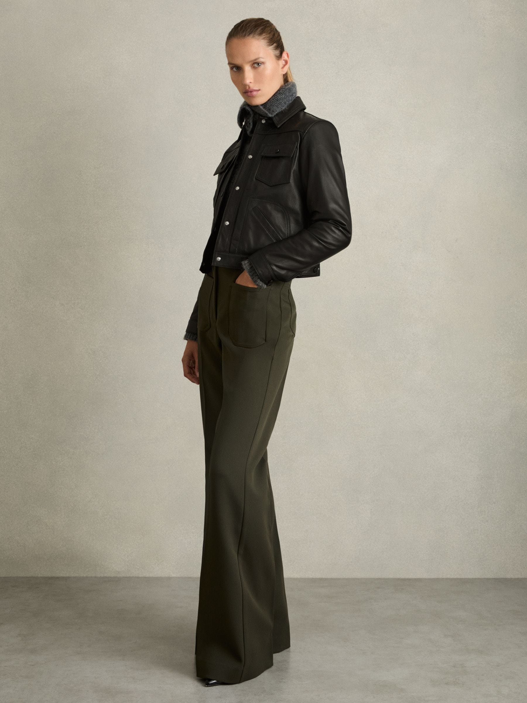 Buy Reiss Black Ely Leather Trucker Jacket from Next Luxembourg