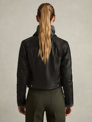 Reiss Black Ely Leather Trucker Jacket - Image 5 of 6