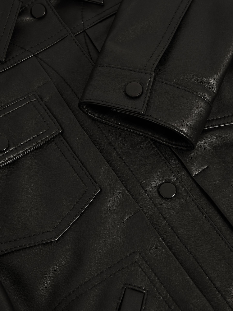 Reiss Black Ely Leather Trucker Jacket - Image 6 of 6