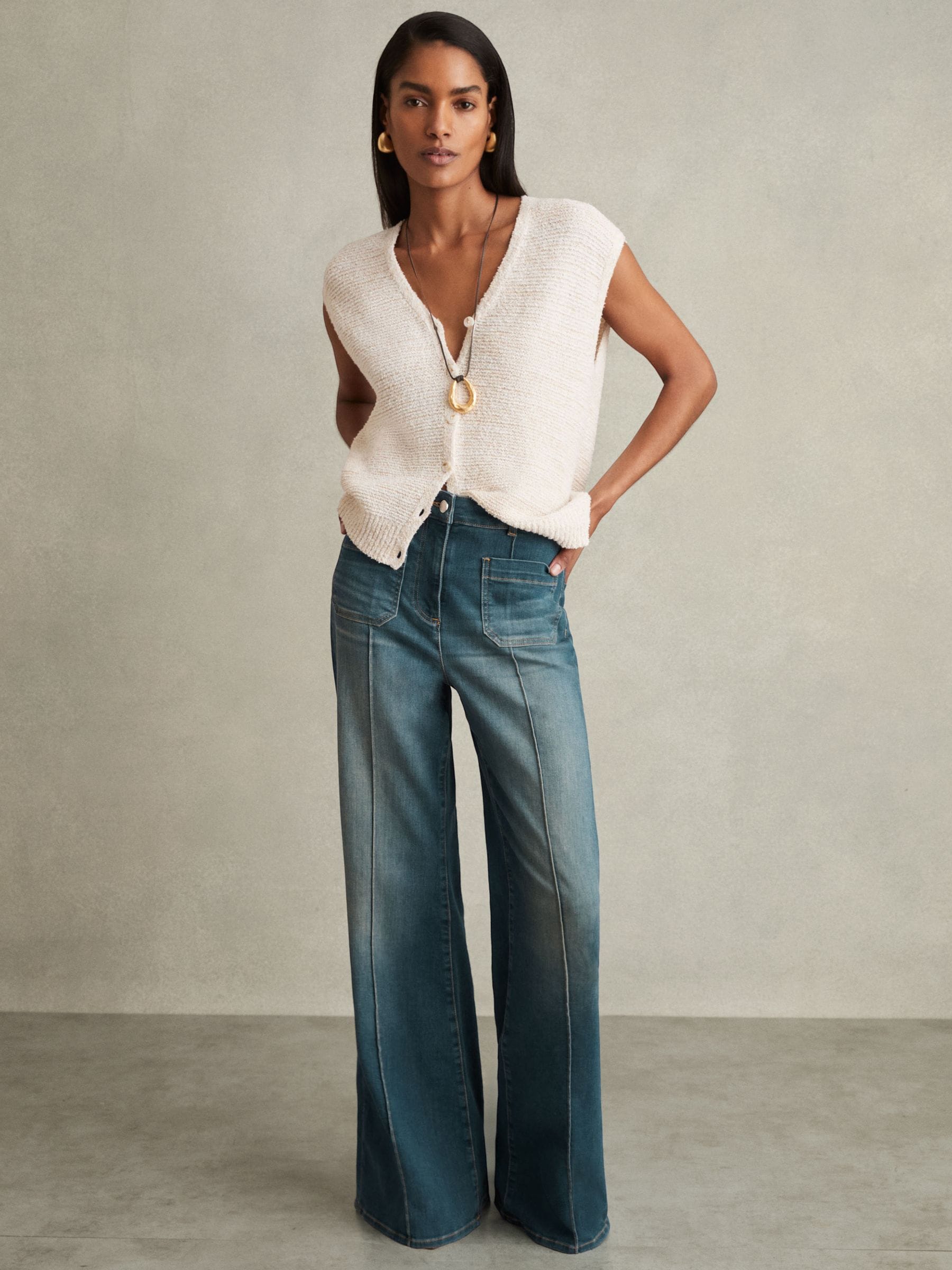 Straight Flare Jeans(1 BLACK): STUDIOUS: WOMENS｜ STUDIOUS
