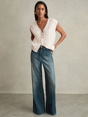 Reiss Mid Blue Sakura Patch Pocket Flared Jeans - Image 8 of 9