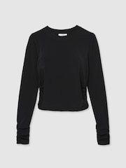 Reiss Black Edith Jersey-Stretch Ruched Cropped Top - Image 2 of 7