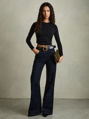 Reiss Black Edith Jersey-Stretch Ruched Cropped Top - Image 3 of 7