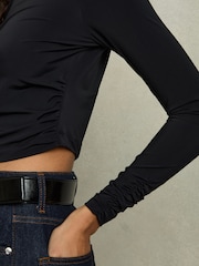 Reiss Black Edith Jersey-Stretch Ruched Cropped Top - Image 5 of 7