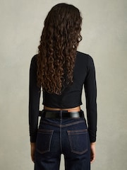 Reiss Black Edith Jersey-Stretch Ruched Cropped Top - Image 6 of 7