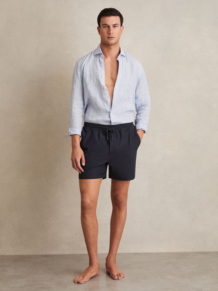 Reiss Navy Cliff Drawstring Swim Shorts - Image 1 of 6
