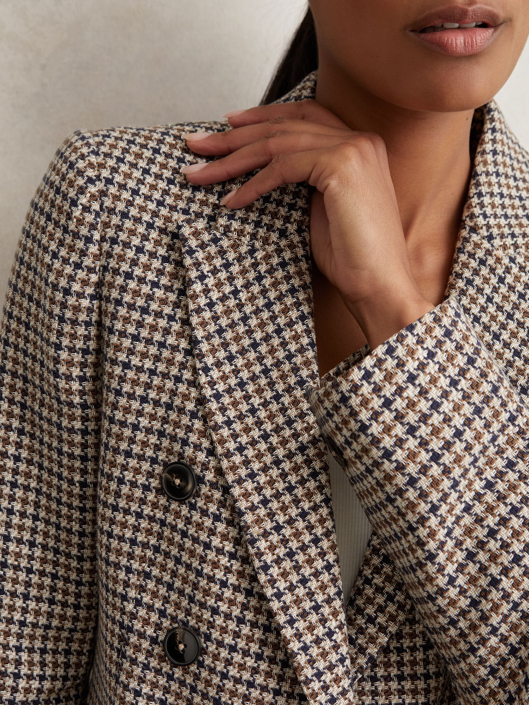 Buy Reiss Navy Neutral Check Evie Cotton-Linen Double