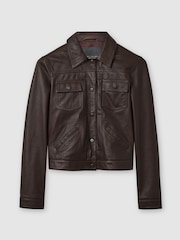 Reiss Burgundy Ely Leather Trucker Jacket - Image 2 of 6