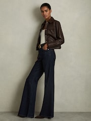 Reiss Burgundy Ely Leather Trucker Jacket - Image 3 of 6