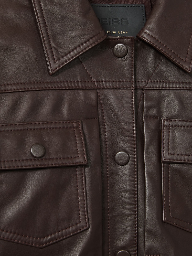 Reiss Burgundy Ely Leather Trucker Jacket - Image 6 of 6