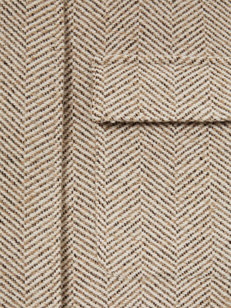 Reiss Neutral Amora Funnel-Neck Herringbone Coat With Wool - Image 6 of 6