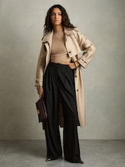 Reiss Sand Edith Jersey-Stretch Ruched Cropped Top - Image 1 of 6