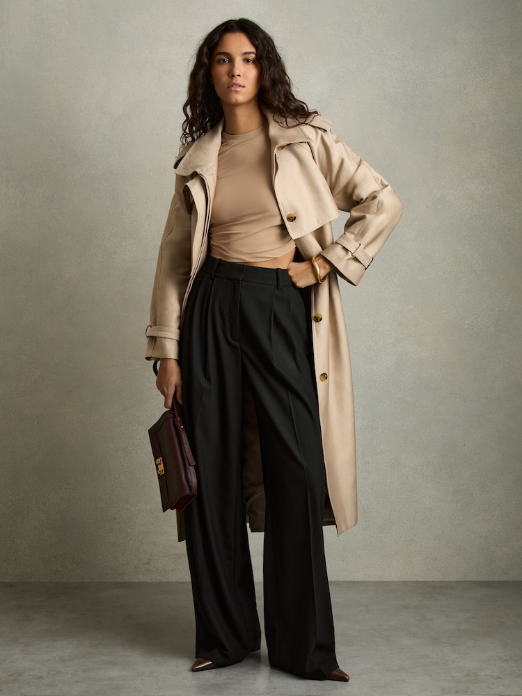 Reiss Sand Edith Jersey-Stretch Ruched Cropped Top - Image 1 of 6