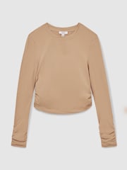 Reiss Sand Edith Jersey-Stretch Ruched Cropped Top - Image 2 of 6