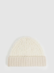 Reiss Cream Benny Fluffy Beanie With Wool - Image 1 of 4