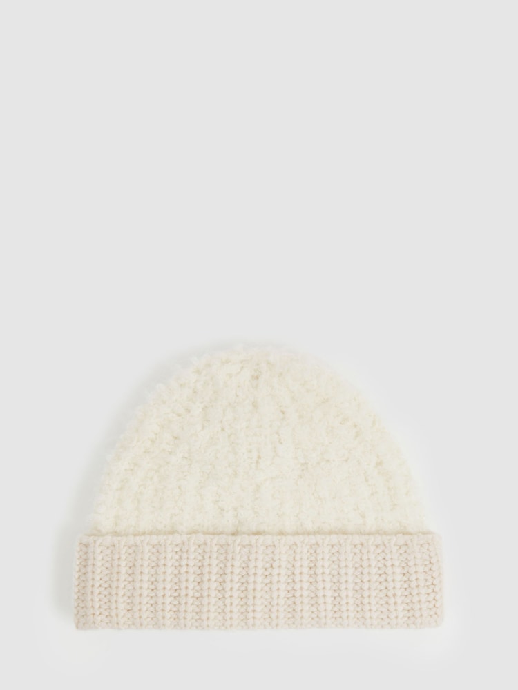 Reiss Cream Benny Fluffy Beanie With Wool - Image 1 of 4