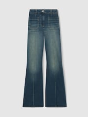 Reiss Mid Blue Sakura Petite Patch Pocket Flared Jeans - Image 2 of 10