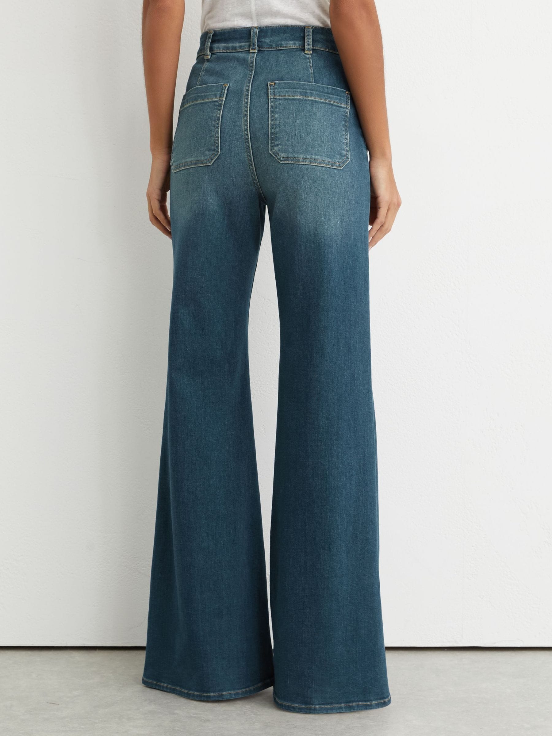 Buy Reiss Mid Blue Sakura Petite Patch-Pocket Flared Jeans from