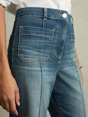Reiss Mid Blue Sakura Petite Patch Pocket Flared Jeans - Image 5 of 10