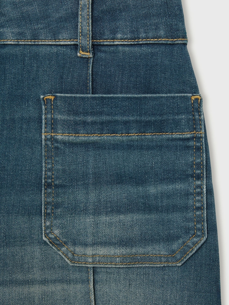Reiss Mid Blue Sakura Petite Patch Pocket Flared Jeans - Image 7 of 10
