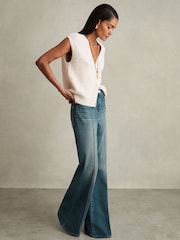 Reiss Mid Blue Sakura Petite Patch Pocket Flared Jeans - Image 9 of 10
