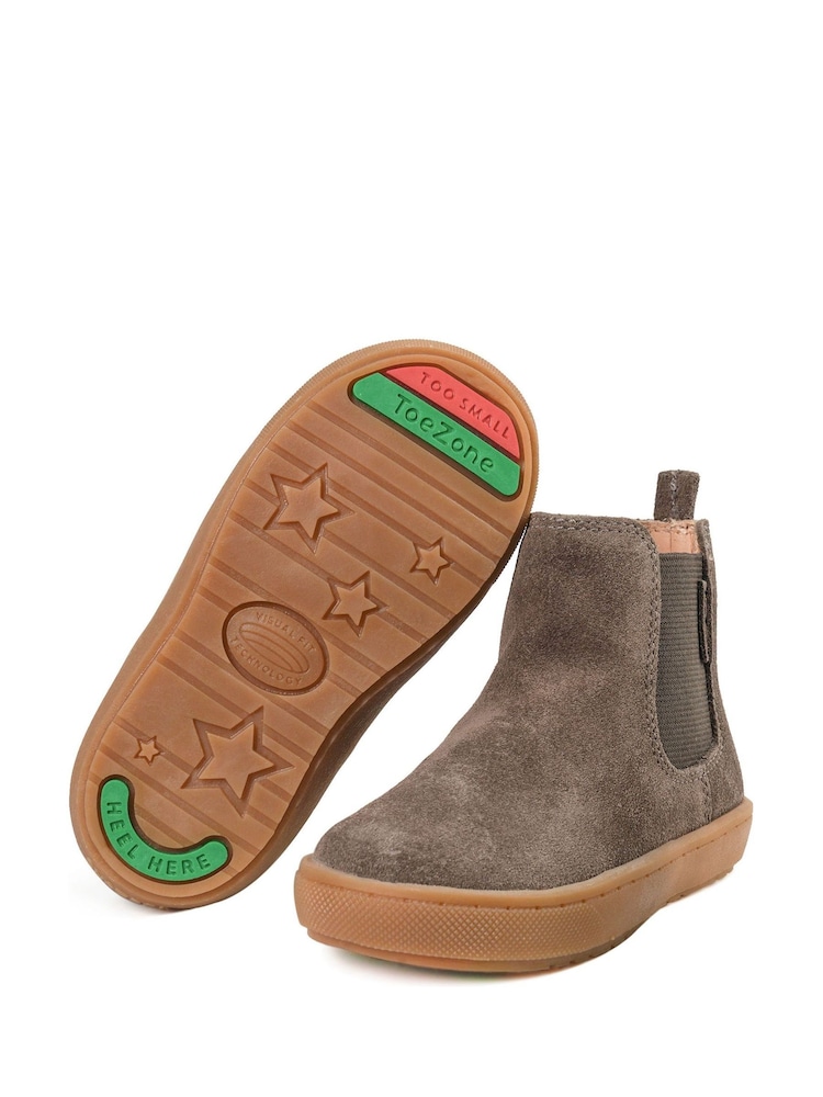 ToeZone River Boys Brown Suede Leather Gusset and Zip Boots - Image 2 of 4