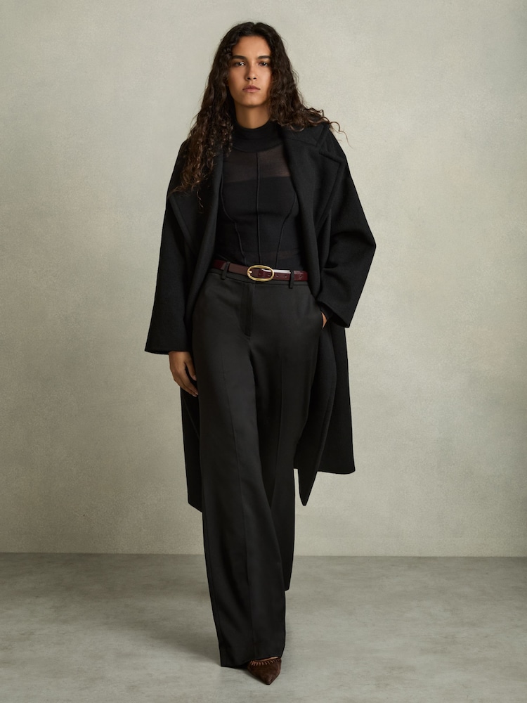 Reiss Black Millie Wide-Leg Tailored Trousers - Image 1 of 7