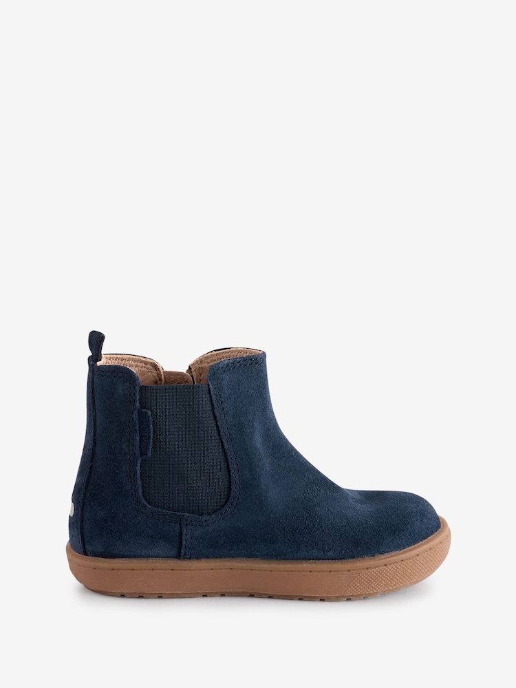 ToeZone Sam Boys Navy Suede Leather Gusset and Zip Boots - Image 1 of 7