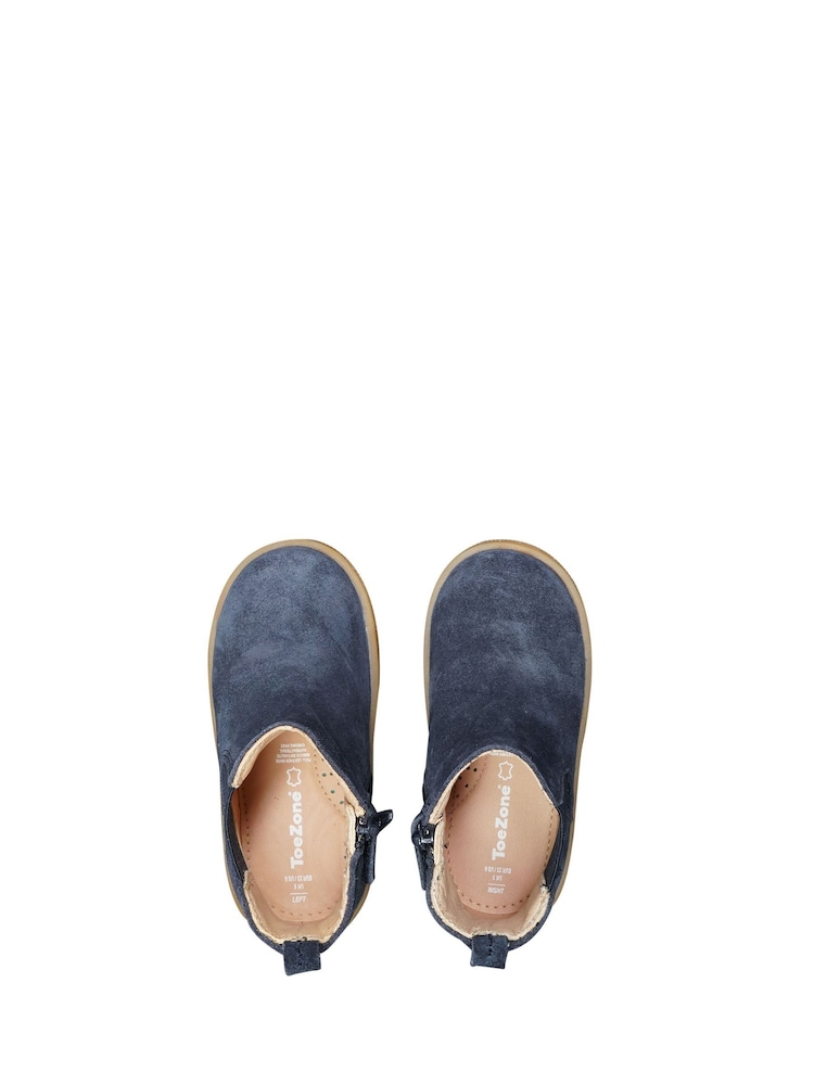 ToeZone Sam Boys Navy Suede Leather Gusset and Zip Boots - Image 5 of 7