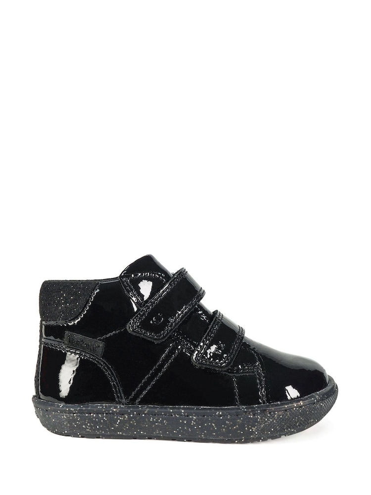ToeZone Riley Girls Crinkle Patent Rip Tape Black Boots - Imagen 1 de 6