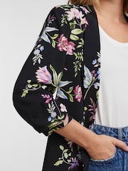 PIECES Black Floral Ruched Sleeve Blazer - Image 3 of 3