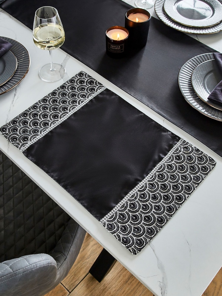Catherine Lansfield Set of 4 Black Deco Sequin Dining Placemats - Image 1 of 3