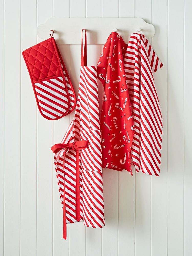 Catherine Lansfield 4 Pack Red Christmas Candy Cane 100% Cotton Tea Towels - Image 3 of 3