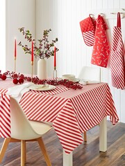 Catherine Lansfield Red Christmas Candy Cane 100% Cotton Table Cloth - Image 1 of 2