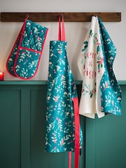 Catherine Lansfield 4 Pack Green Christmas Holly & Mistletoe 100% Cotton Tea Towels - Image 2 of 2