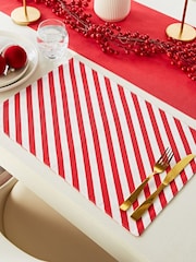 Catherine Lansfield 4 Pack Red Christmas Candy Cane 100% Cotton Dining Placemats - Image 1 of 2